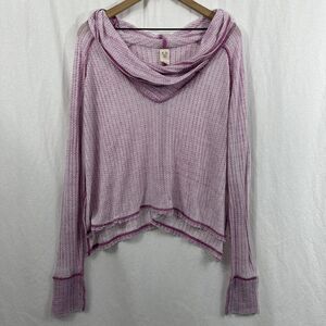 We The Free Wild Cat Pink Waffle Thermal Sweater Womens Sz S Lounge Boho